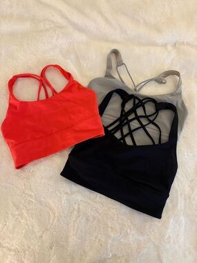 lululemon black, orange, slate blue, Free To Be (longline) Bras - Set of 3
